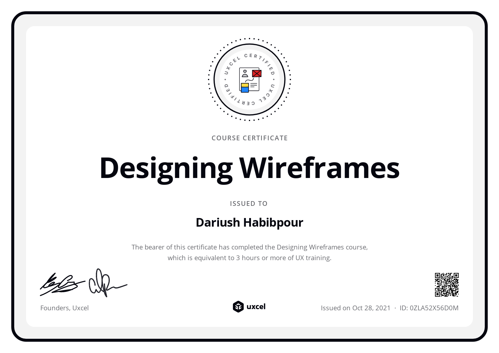 Dariush Habibpour's certificate